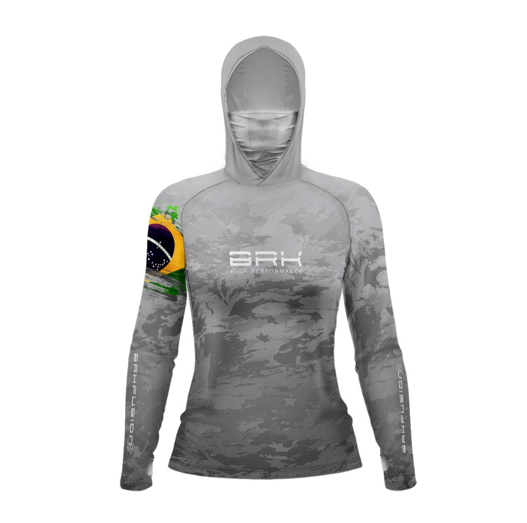 Camisa FusionX Feminina  Brk Fishing Brasil Militar Cinza com Proteção UV50+