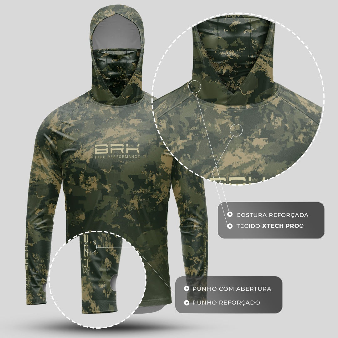 Camisa FusionX Brk Fishing Camuflado Verde com Proteção UV50+