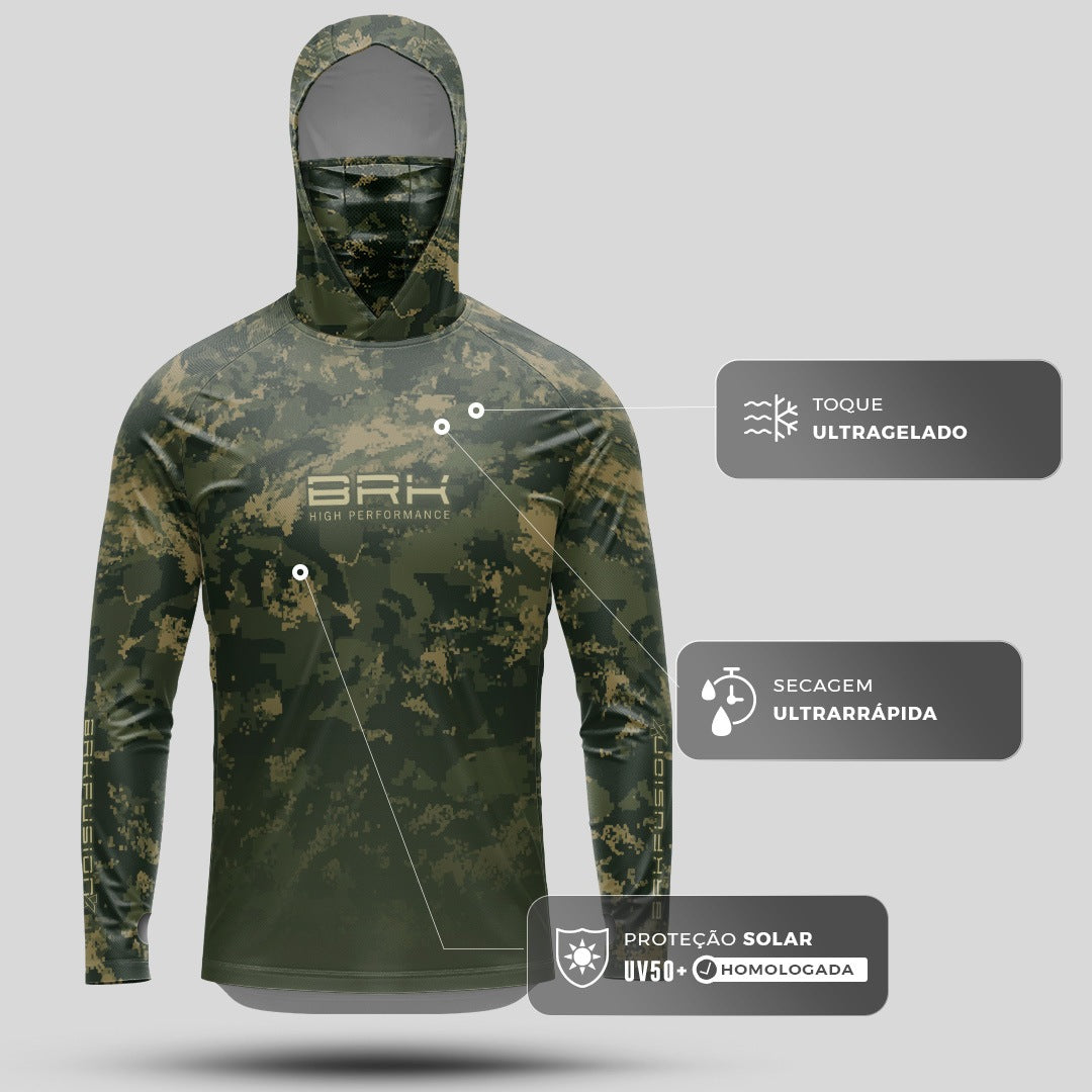 Camisa FusionX Brk Fishing Camuflado Verde com Proteção UV50+