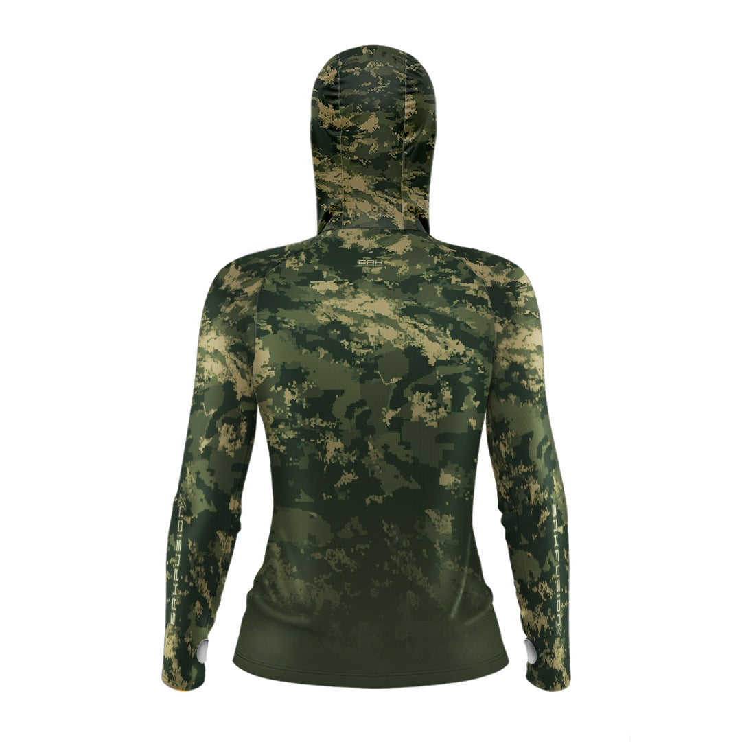 Camisa FusionX Feminina  Brk Fishing Camuflado Verde com Proteção UV50+