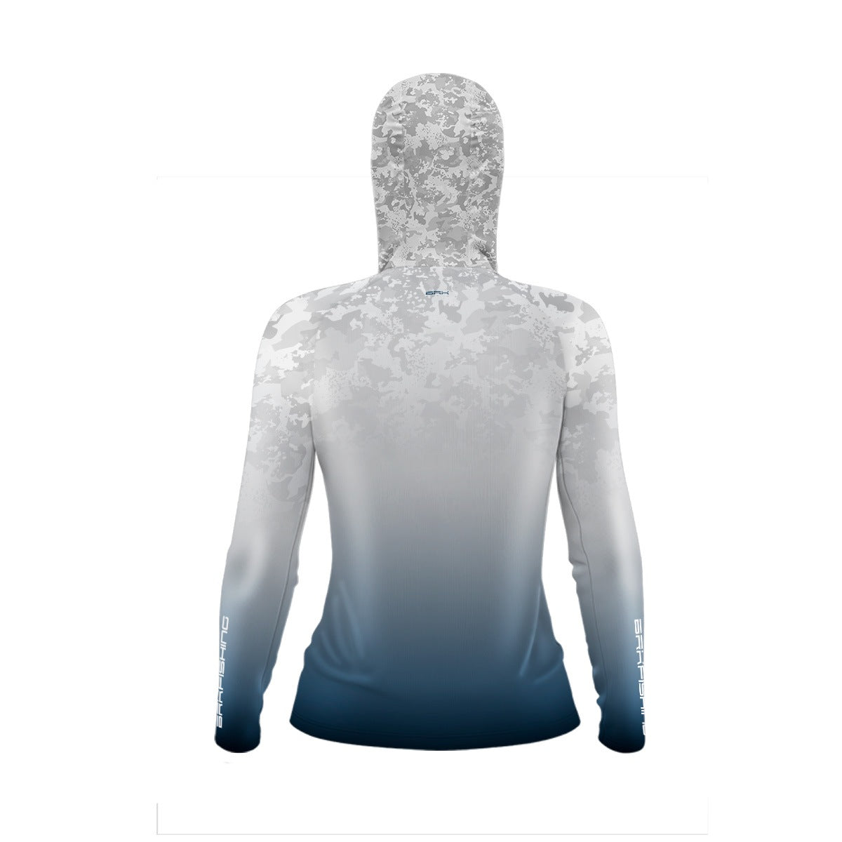 Camisa de Pesca Feminina com Capuz Brk Branco Camuflado e Azul com Proteção Solar UV50+