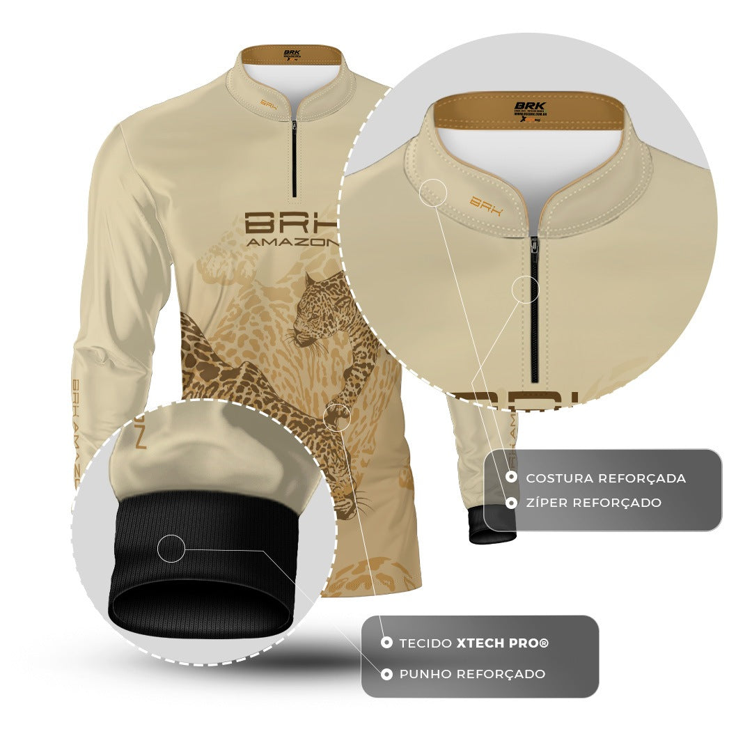Camisa de Pesca Brk Amazon Onça Bege com Proteção Uv50