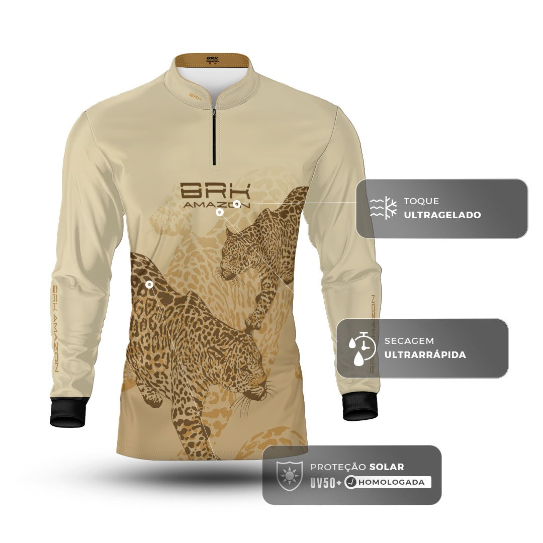 Camisa de Pesca Brk Amazon Onça Bege com Proteção Uv50