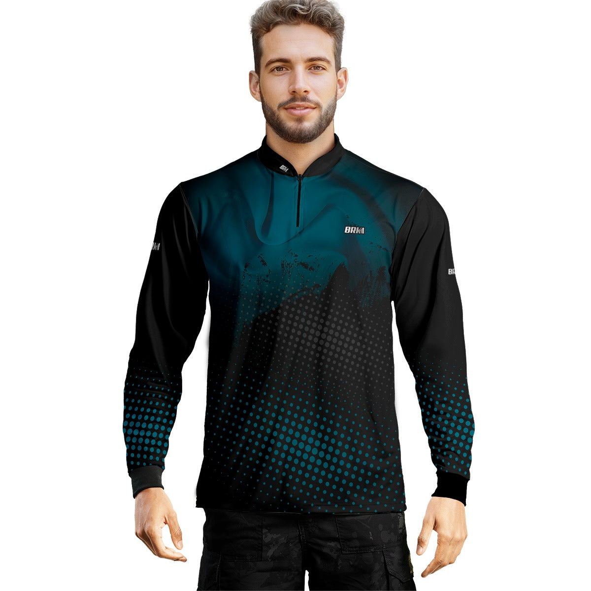 Camisa de Pesca Brk Azul e Preta com Proteção Solar UV50+