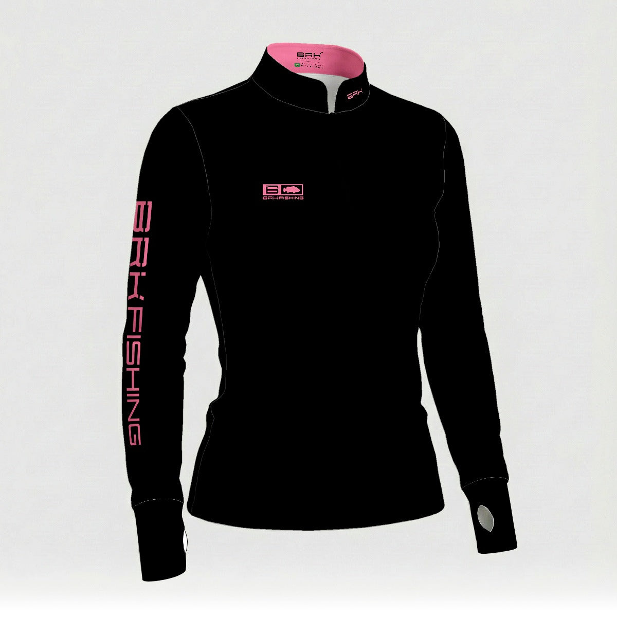 Camisa ArmorX Feminina Brk Fishing Preta com Detalhes Rosa e Proteção Solar UV50+