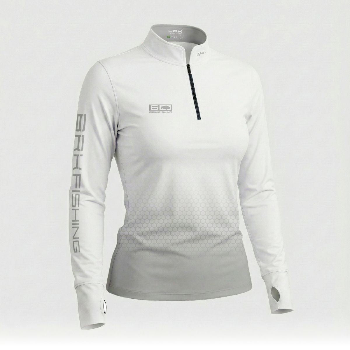 Camisa ArmorX Feminina BRK Fishing Colmeia Degradê Branco Cinza com Proteção UV50+