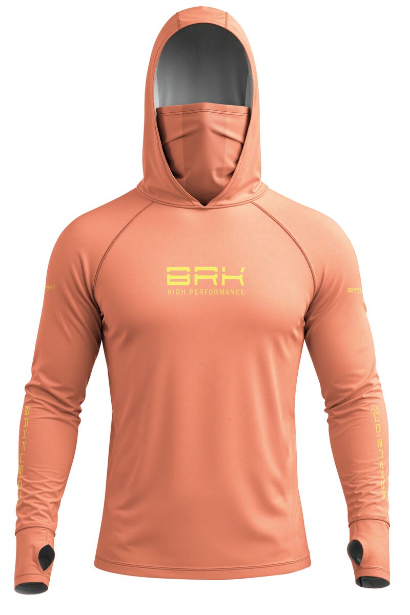 Camisa FusionX Brk Laranja Coral com Detalhes em Amarelo e Proteção UV50+