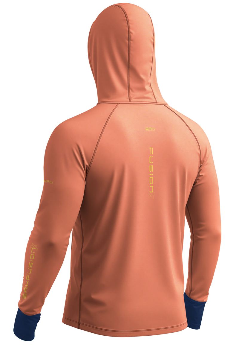 Camisa FusionX Brk Laranja Coral com Detalhes em Amarelo e Proteção UV50+