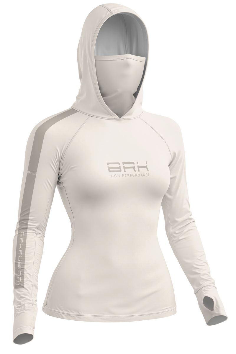 Camisa FusionX Feminina Brk Off White com Detalhes Cinza e Proteção UV50+
