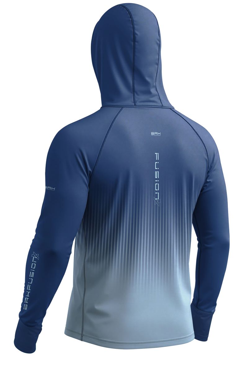Camisa FusionX Brk Azul Oceano Degradê com Linhas Verticais e Proteção UV50+