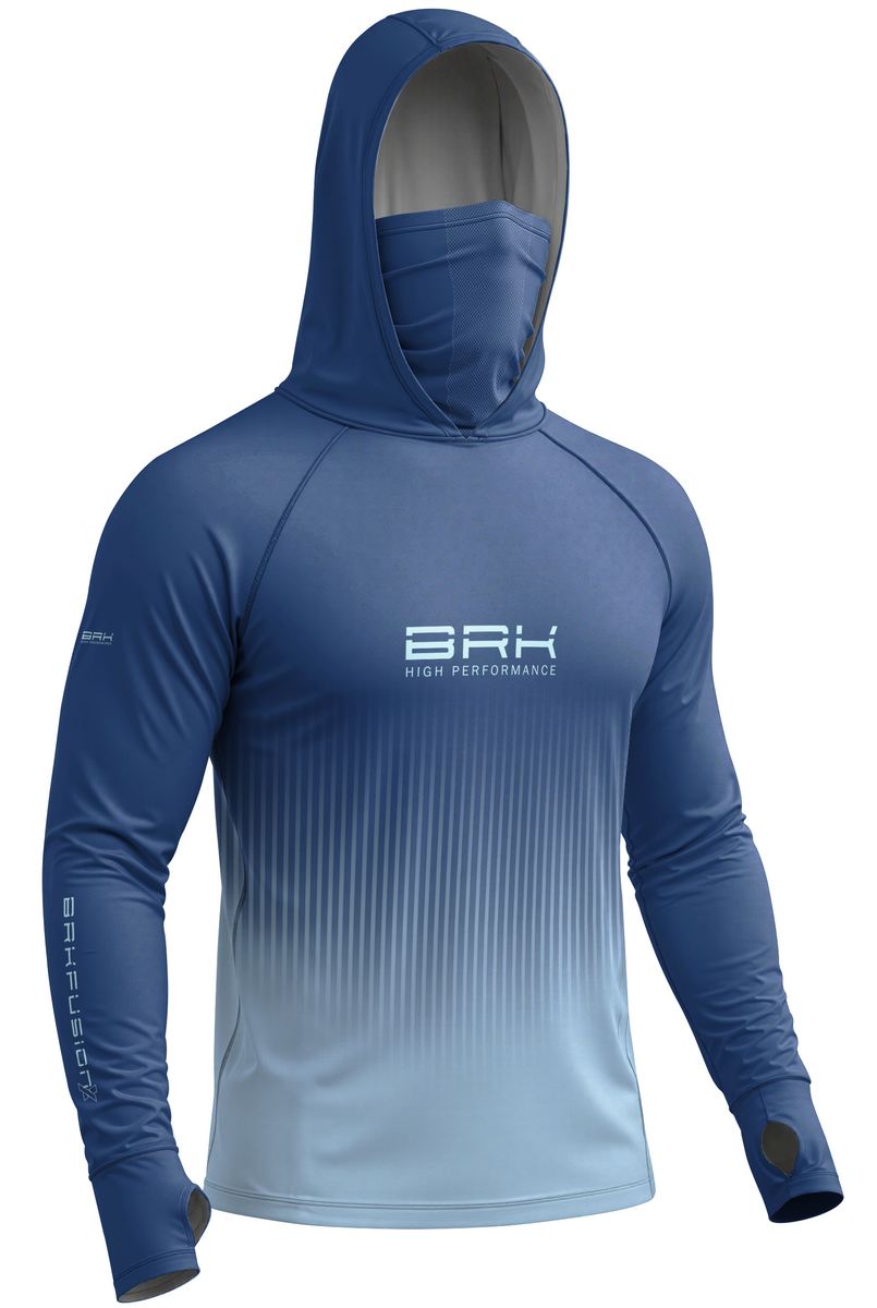 Camisa FusionX Brk Azul Oceano Degradê com Linhas Verticais e Proteção UV50+