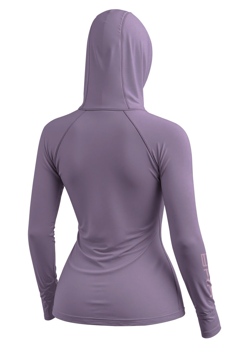 Camisa de Pesca Feminina Brk com Capuz Hybrid Roxo Liso com Proteção Solar UV50+