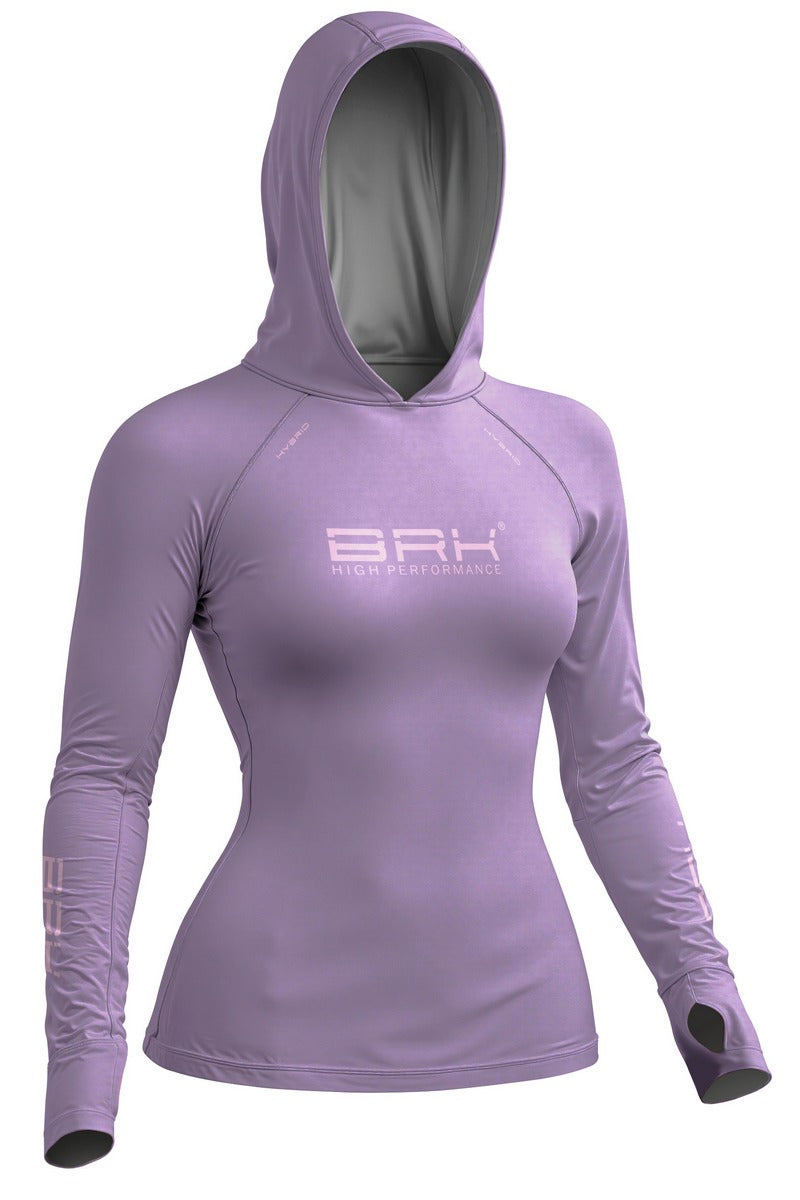 Camisa de Pesca Feminina Brk com Capuz Hybrid Roxo Liso com Proteção Solar UV50+