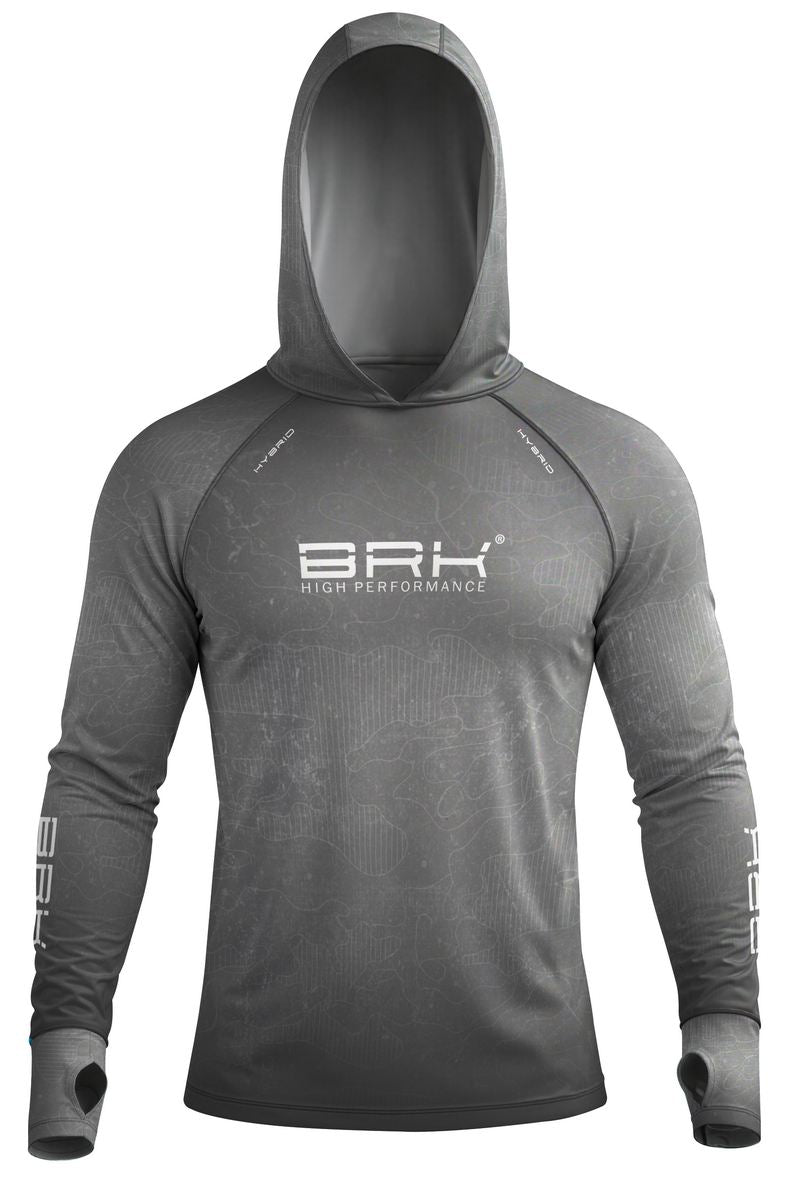 Camisa de Pesca Brk com Capuz Hybrid Cinza Grafite Camuflado com Proteção Solar UV50+