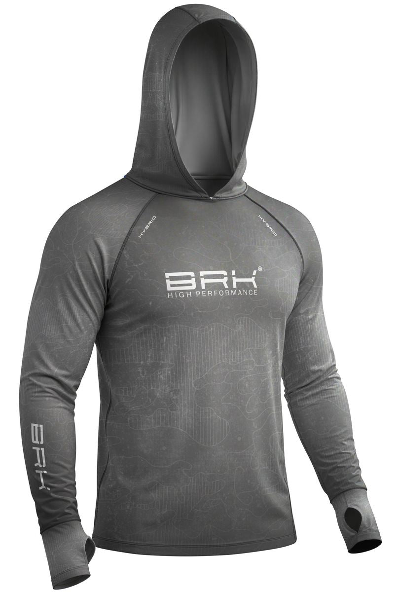 Camisa de Pesca Brk com Capuz Hybrid Cinza Grafite Camuflado com Proteção Solar UV50+