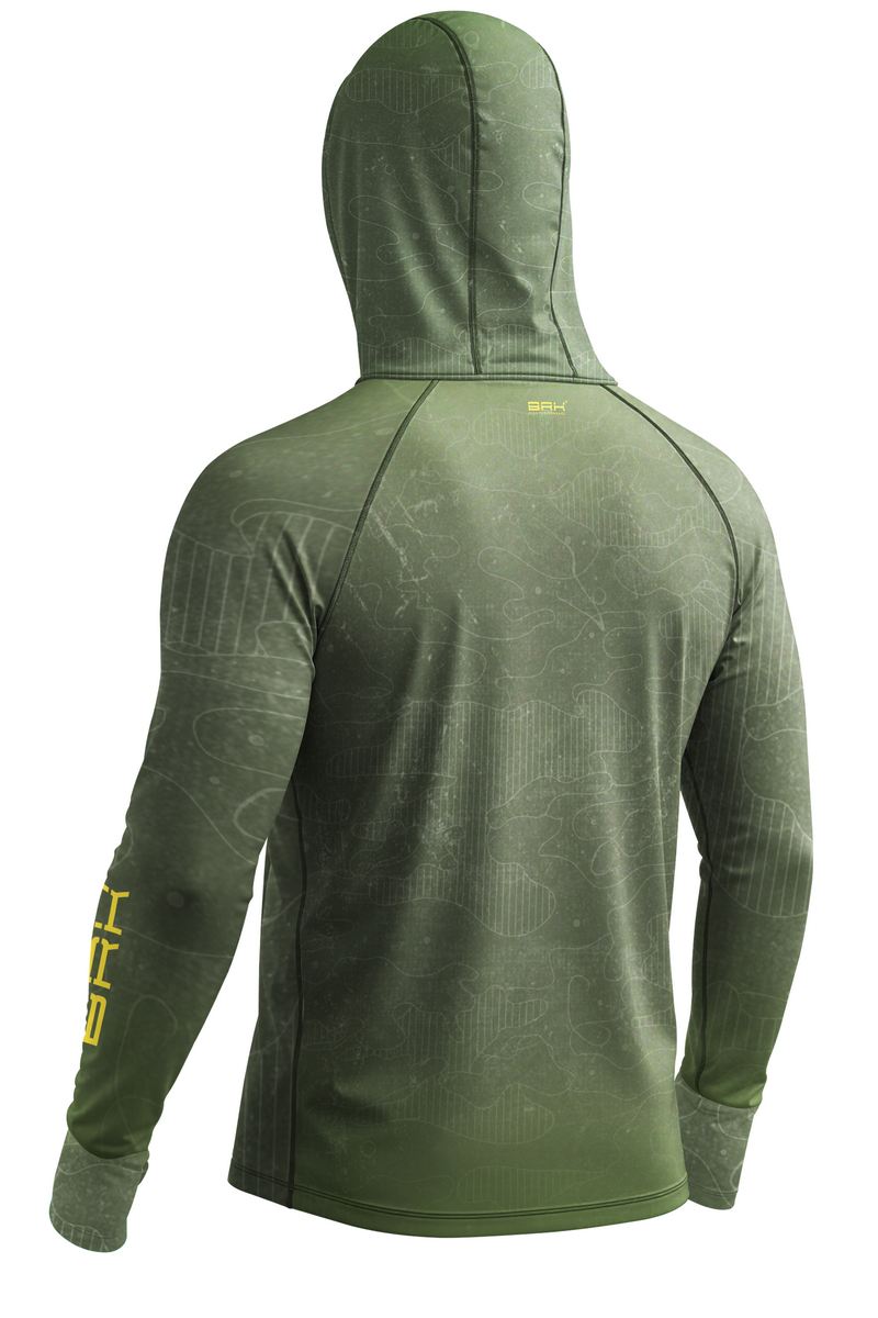 Camisa de Pesca Brk com Capuz Hybrid Verde Militar Camuflado com Proteção Solar UV50+