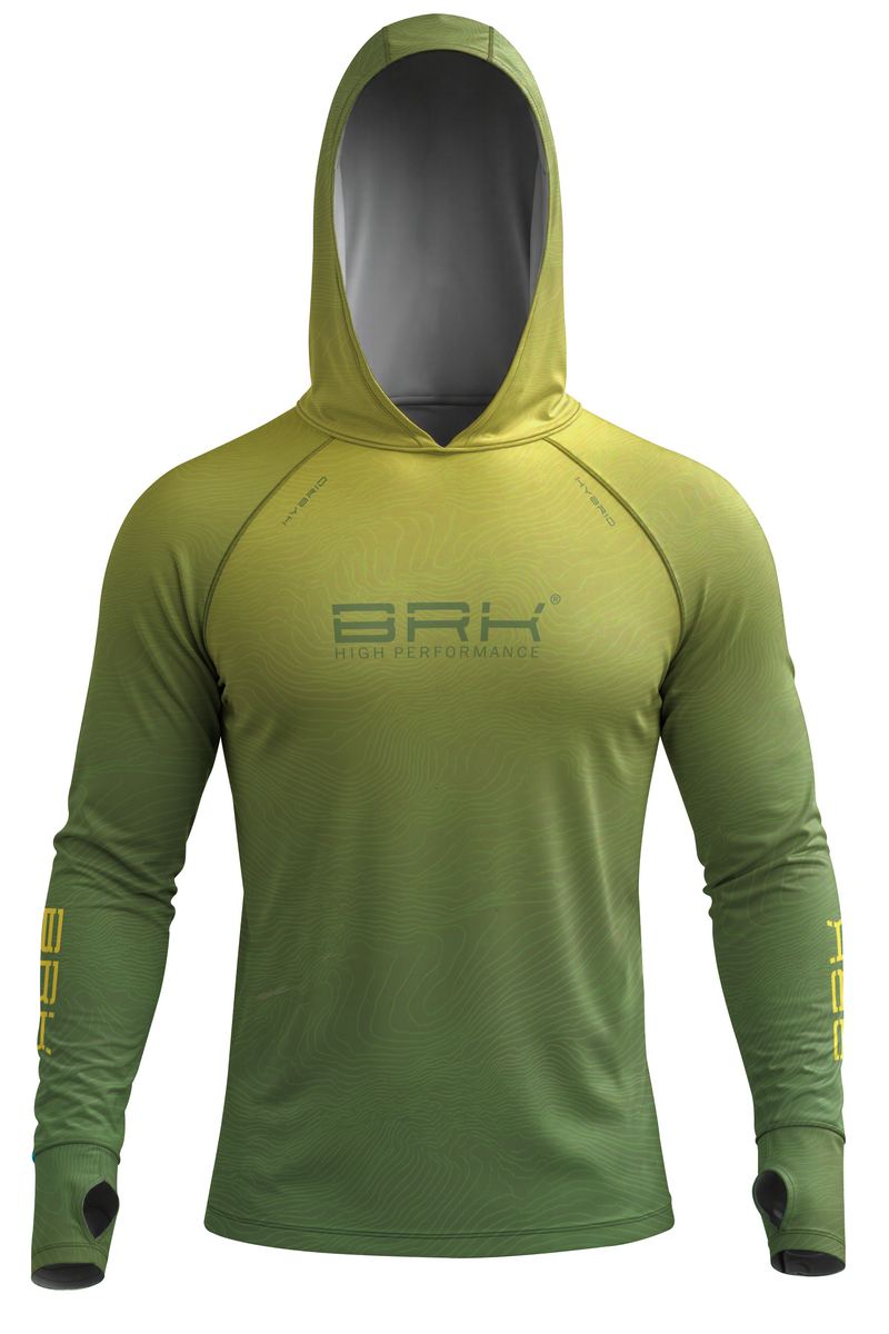 Camisa de Pesca Brk com Capuz Hybrid Verde Degradê Texturizado com Proteção Solar UV50+