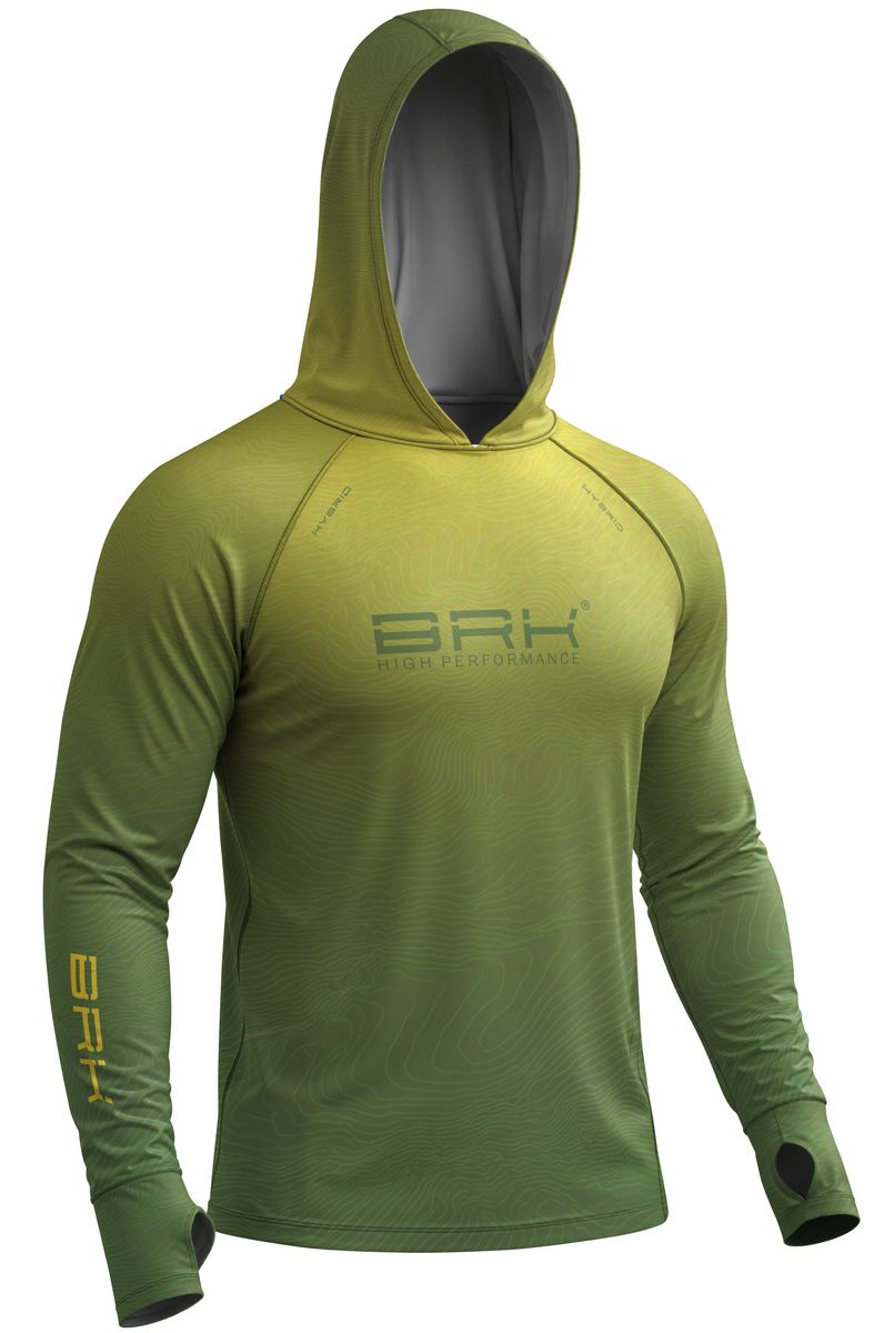 Camisa de Pesca Brk com Capuz Hybrid Verde Degradê Texturizado com Proteção Solar UV50+