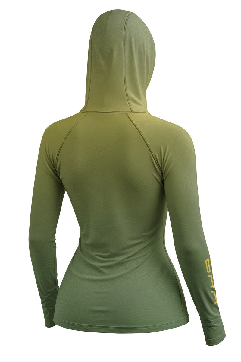 Camisa de Pesca Feminina Brk com Capuz Hybrid Verde Degradê Texturizado com Proteção Solar UV50+