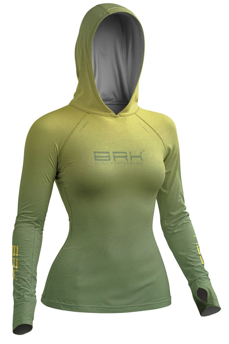 Camisa de Pesca Feminina Brk com Capuz Hybrid Verde Degradê Texturizado com Proteção Solar UV50+