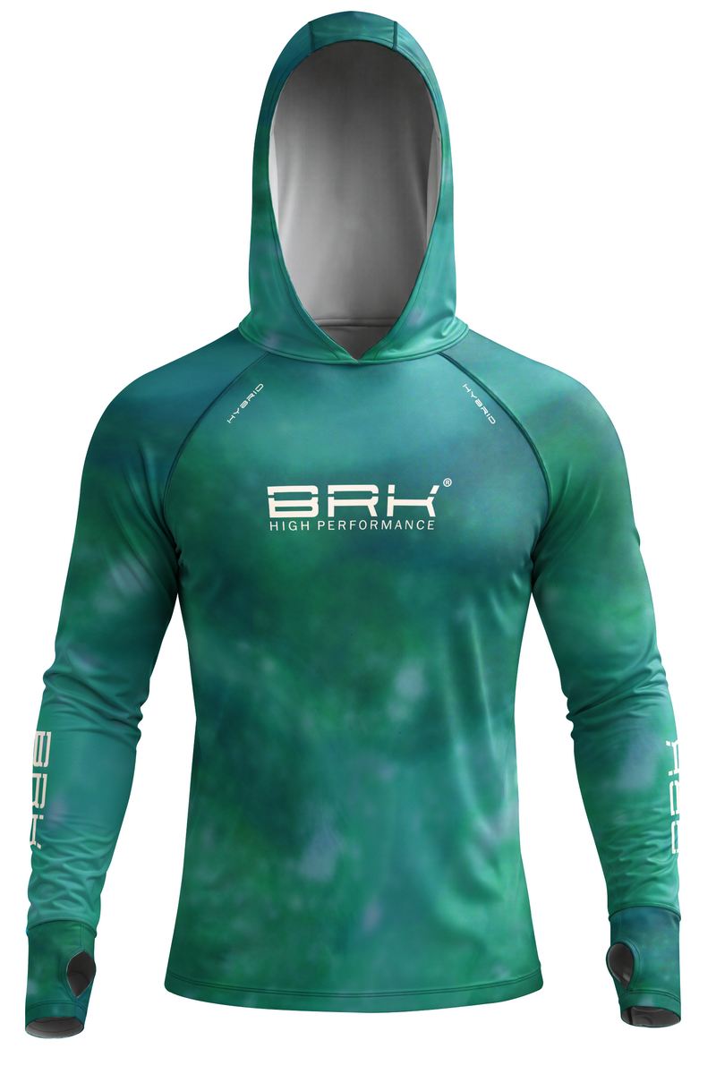 Camisa de Pesca Brk com Capuz Hybrid Verde Petróleo Degradê com Proteção Solar UV50+