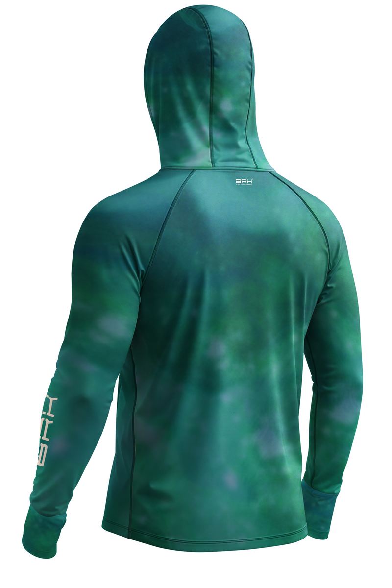 Camisa de Pesca Brk com Capuz Hybrid Verde Petróleo Degradê com Proteção Solar UV50+