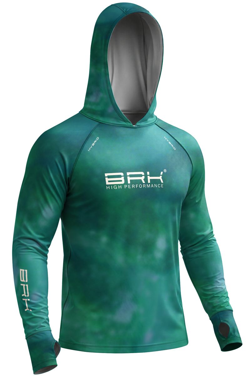 Camisa de Pesca Brk com Capuz Hybrid Verde Petróleo Degradê com Proteção Solar UV50+