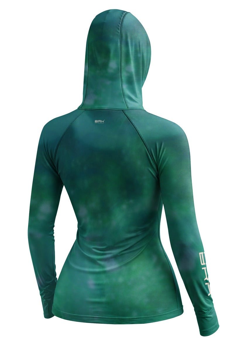 Camisa de Pesca Feminina Brk com Capuz Hybrid Verde Petróleo Degradê com Proteção Solar UV50+