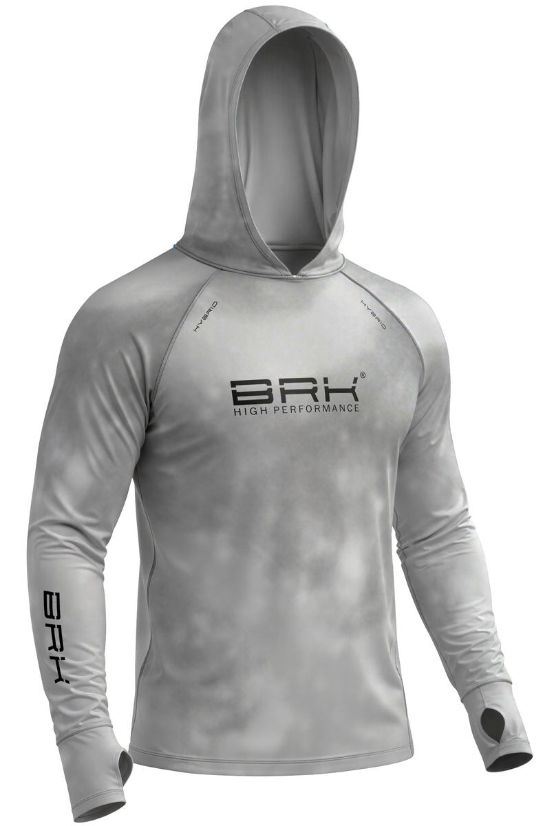 Camisa de Pesca Brk com Capuz Hybrid Cinza Claro Degradê com Proteção Solar UV50+