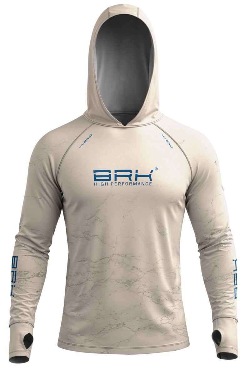 Camisa de Pesca Brk com Capuz Hybrid Bege Areia Marmorizado com Proteção Solar UV50+