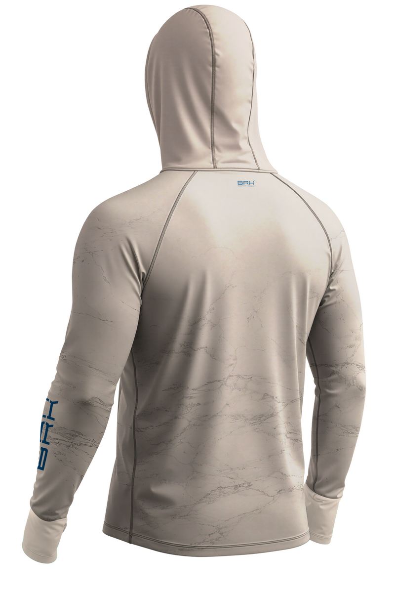 Camisa de Pesca Brk com Capuz Hybrid Bege Areia Marmorizado com Proteção Solar UV50+