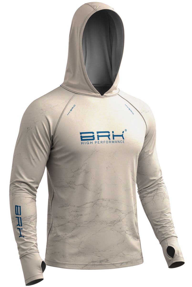 Camisa de Pesca Brk com Capuz Hybrid Bege Areia Marmorizado com Proteção Solar UV50+