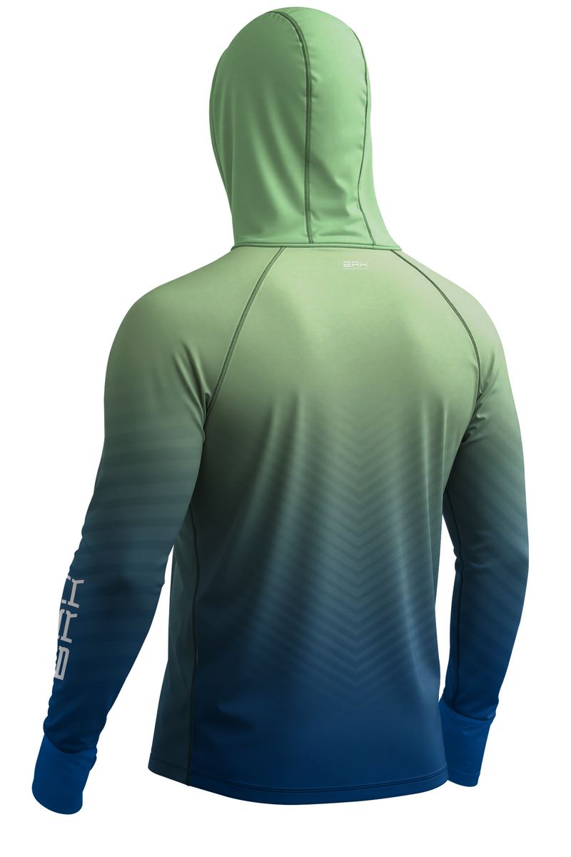 Camisa de Pesca Brk com Capuz Hybrid Verde e Azul Degradê com Proteção Solar UV50+