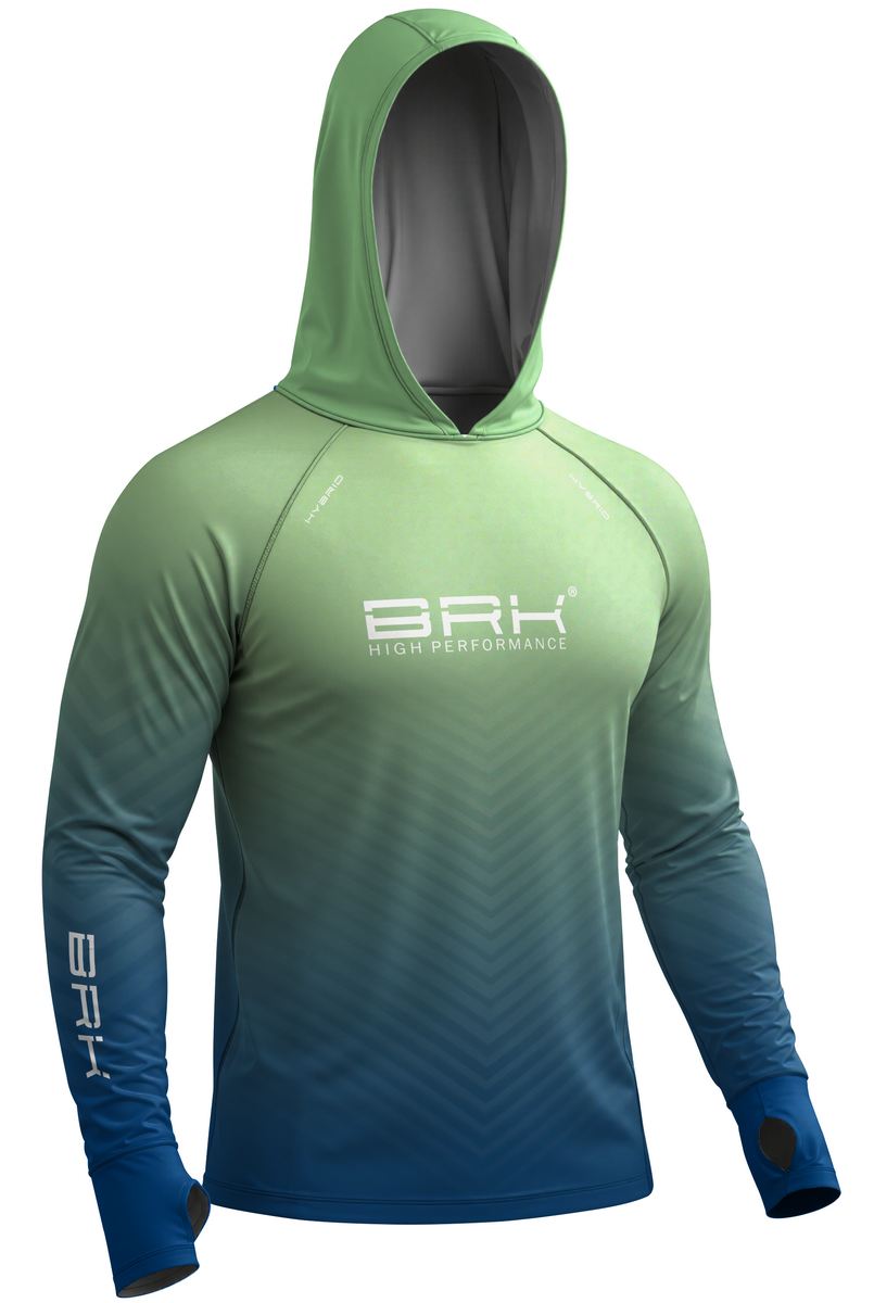 Camisa de Pesca Brk com Capuz Hybrid Verde e Azul Degradê com Proteção Solar UV50+