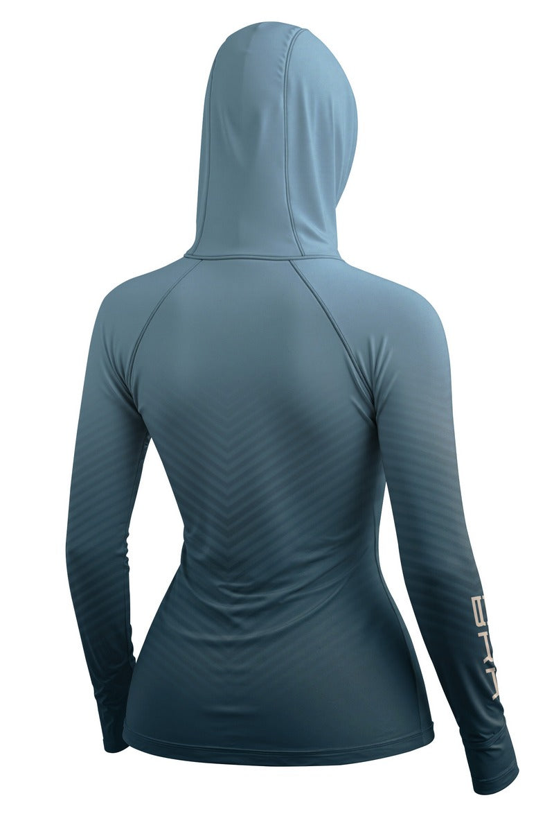 Camisa de Pesca Feminina Brk com Capuz Hybrid Azul Degradê com Proteção Solar UV50+