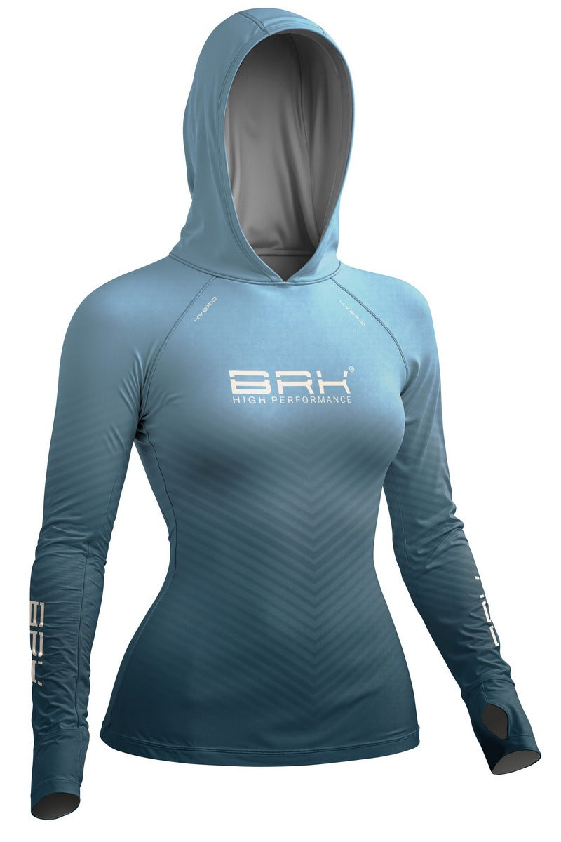 Camisa de Pesca Feminina Brk com Capuz Hybrid Azul Degradê com Proteção Solar UV50+