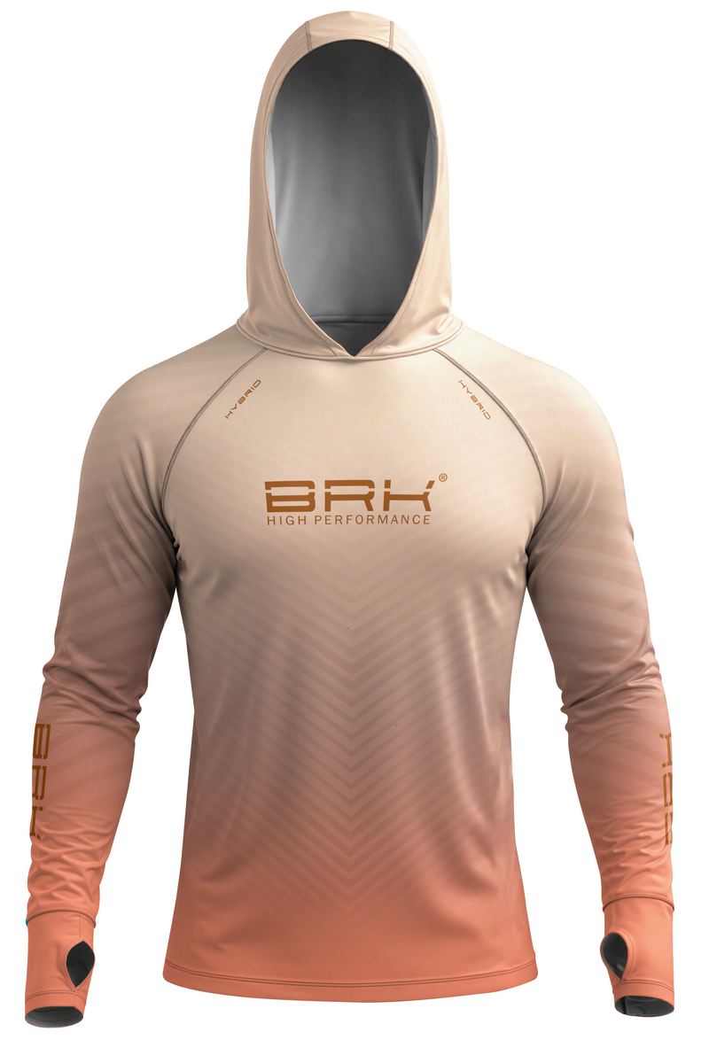 Camisa de Pesca Brk com Capuz Hybrid Bege e Laranja Degradê com Proteção Solar UV50+