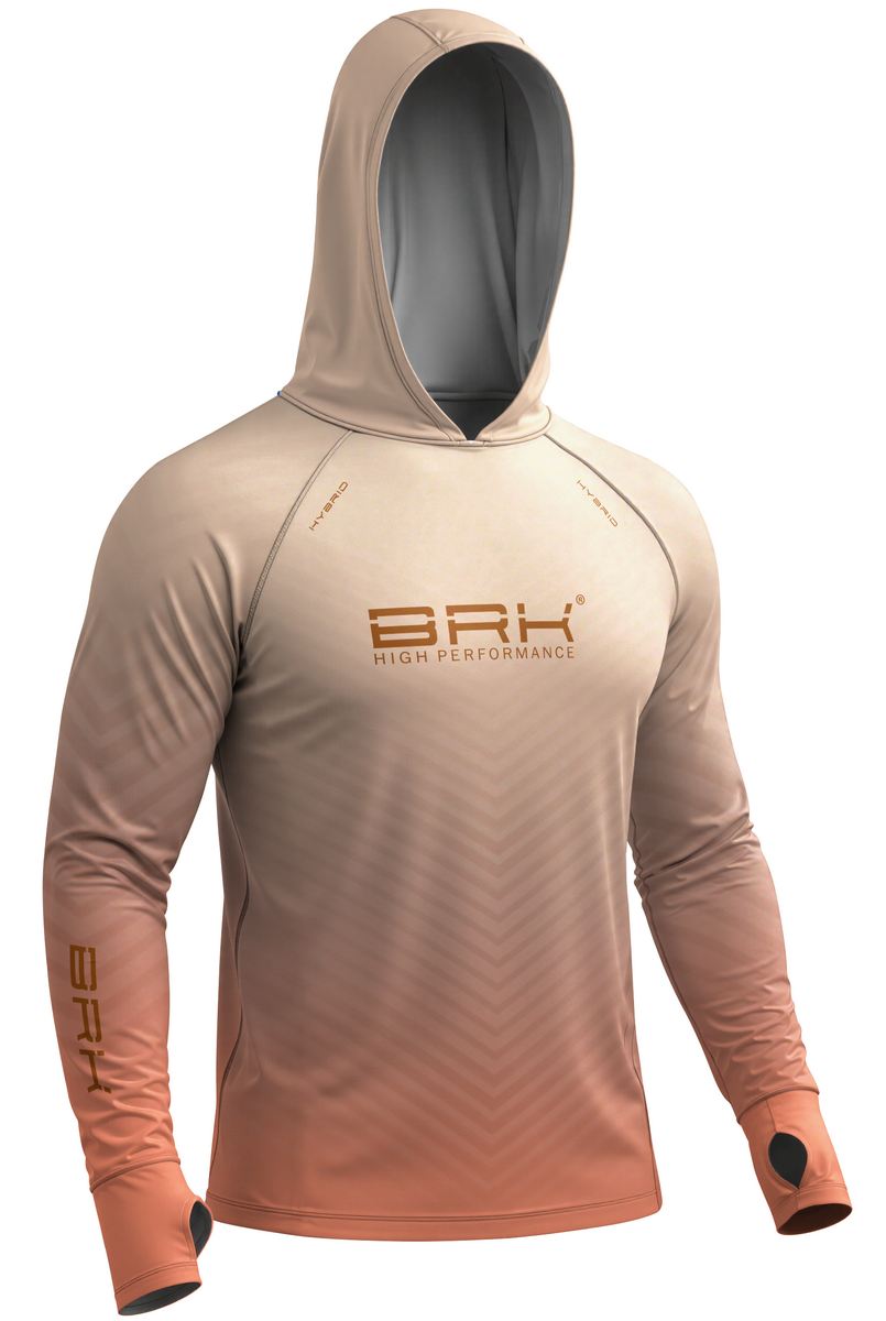 Camisa de Pesca Brk com Capuz Hybrid Bege e Laranja Degradê com Proteção Solar UV50+