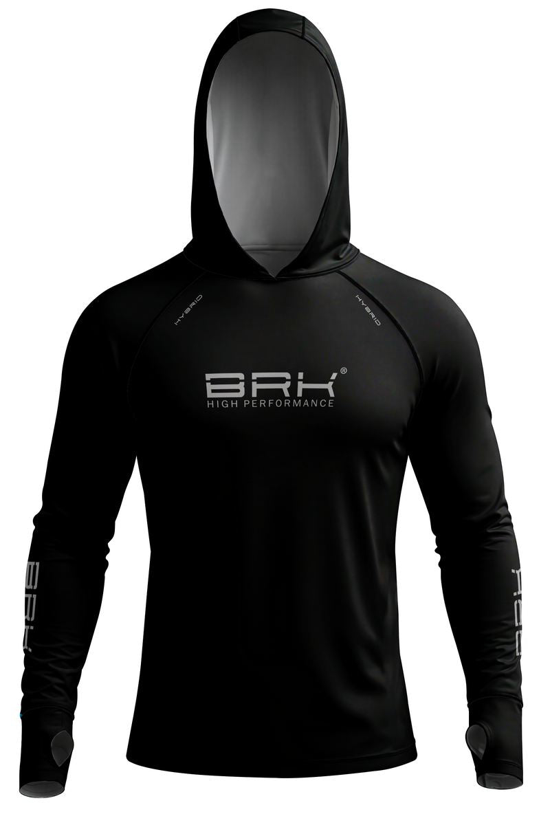 Camisa de Pesca Brk com Capuz Hybrid Preto Liso com Proteção Solar UV50+