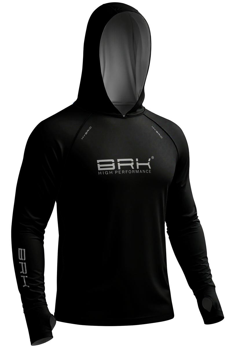 Camisa de Pesca Brk com Capuz Hybrid Preto Liso com Proteção Solar UV50+