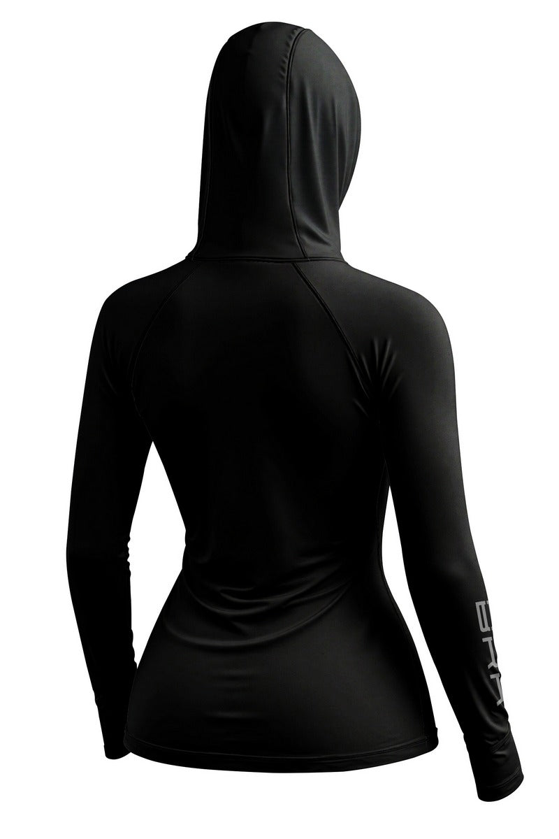 Camisa de Pesca Feminina Brk com Capuz Hybrid Preto Liso com Proteção Solar UV50+