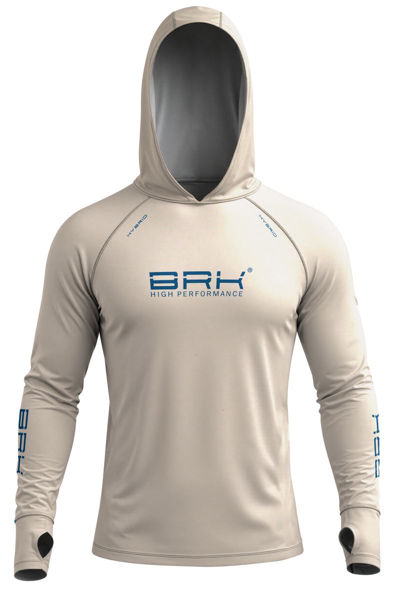 Camisa de Pesca Brk com Capuz Hybrid Bege Claro Liso com Proteção Solar UV50+