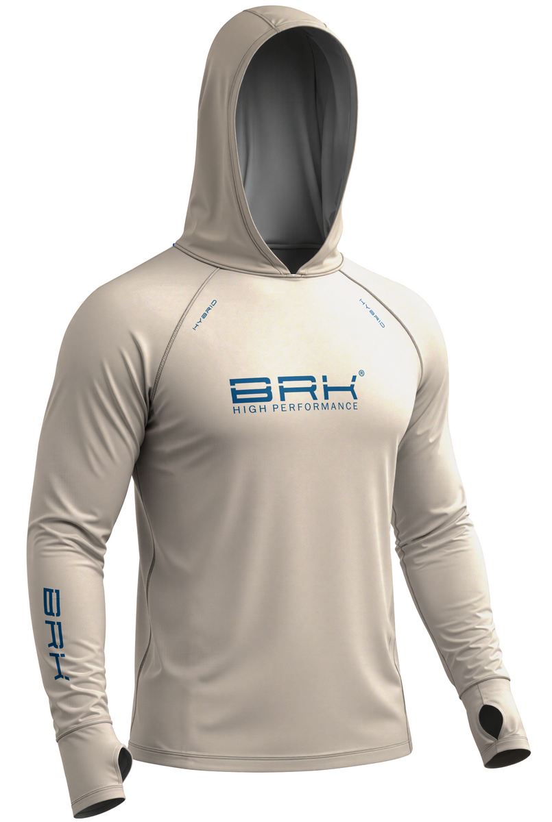 Camisa de Pesca Brk com Capuz Hybrid Bege Claro Liso com Proteção Solar UV50+