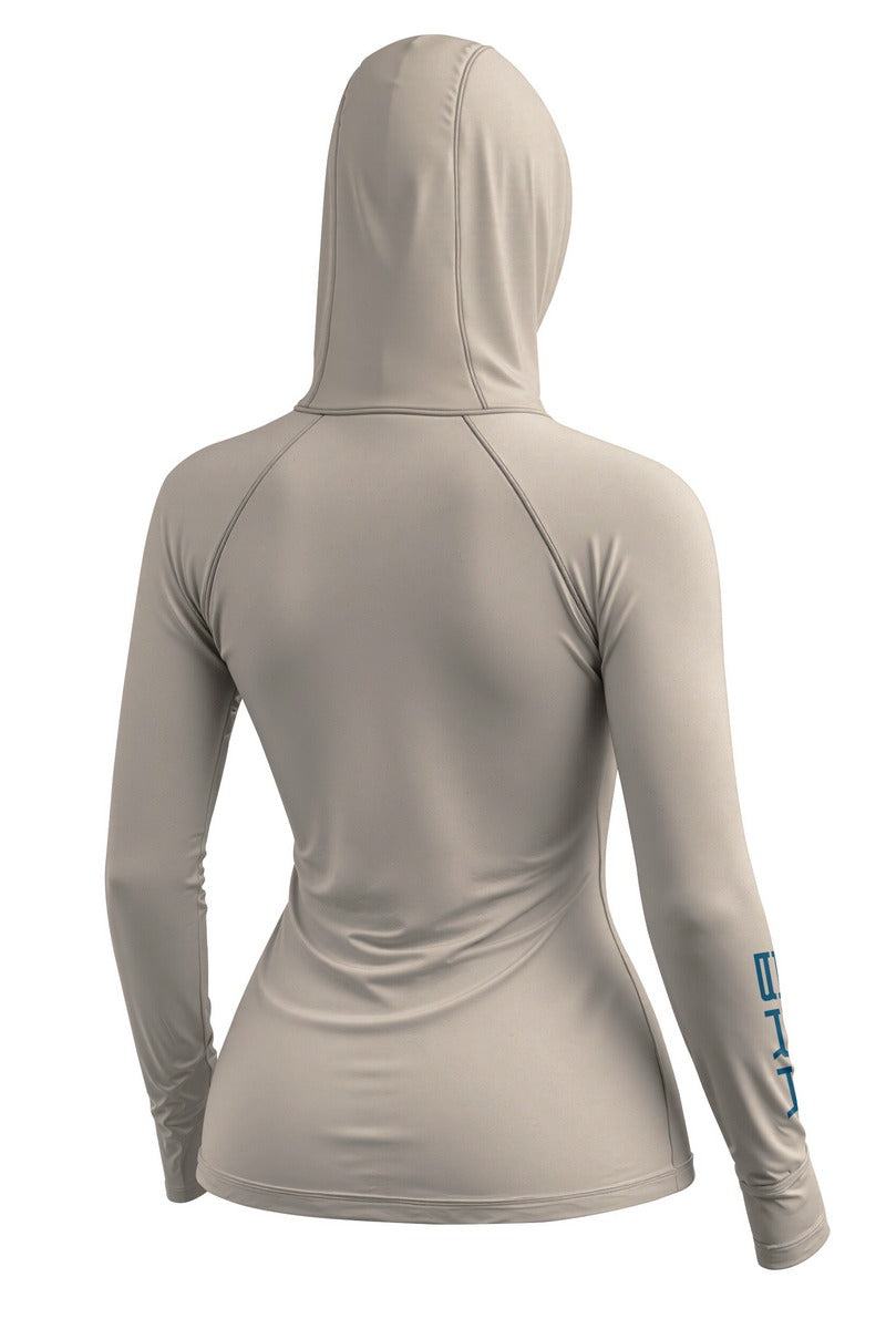 Camisa de Pesca Feminina Brk com Capuz Hybrid Bege Claro Liso com Proteção Solar UV50+