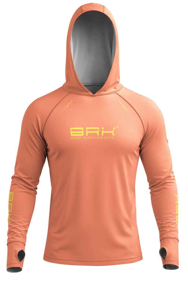 Camisa de Pesca Brk com Capuz Hybrid Laranja Coral Liso com Proteção Solar UV50+