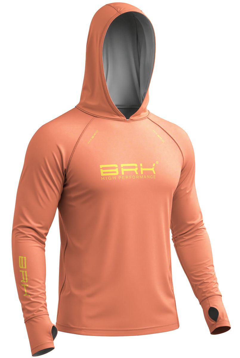 Camisa de Pesca Brk com Capuz Hybrid Laranja Coral Liso com Proteção Solar UV50+