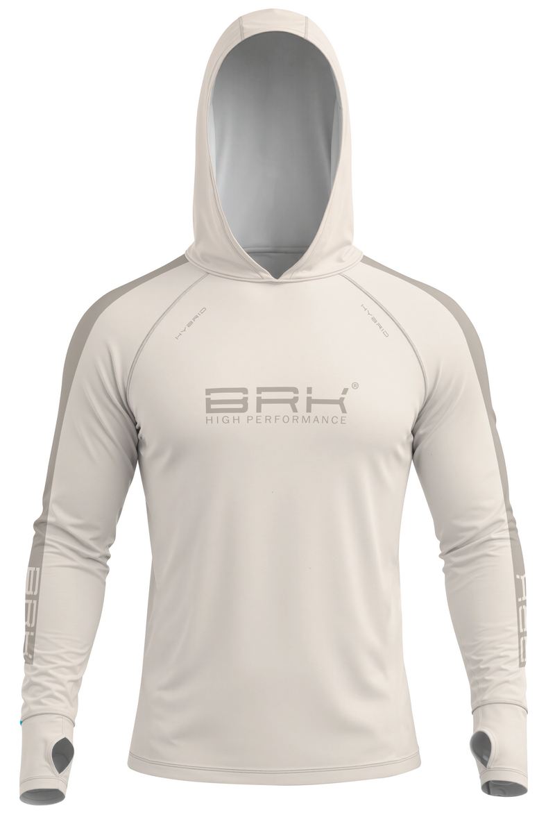 Camisa de Pesca Brk com Capuz Hybrid Off White Liso com Proteção Solar UV50+