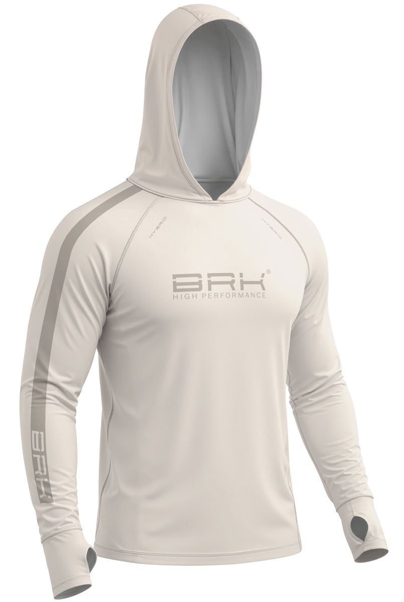 Camisa de Pesca Brk com Capuz Hybrid Off White Liso com Proteção Solar UV50+