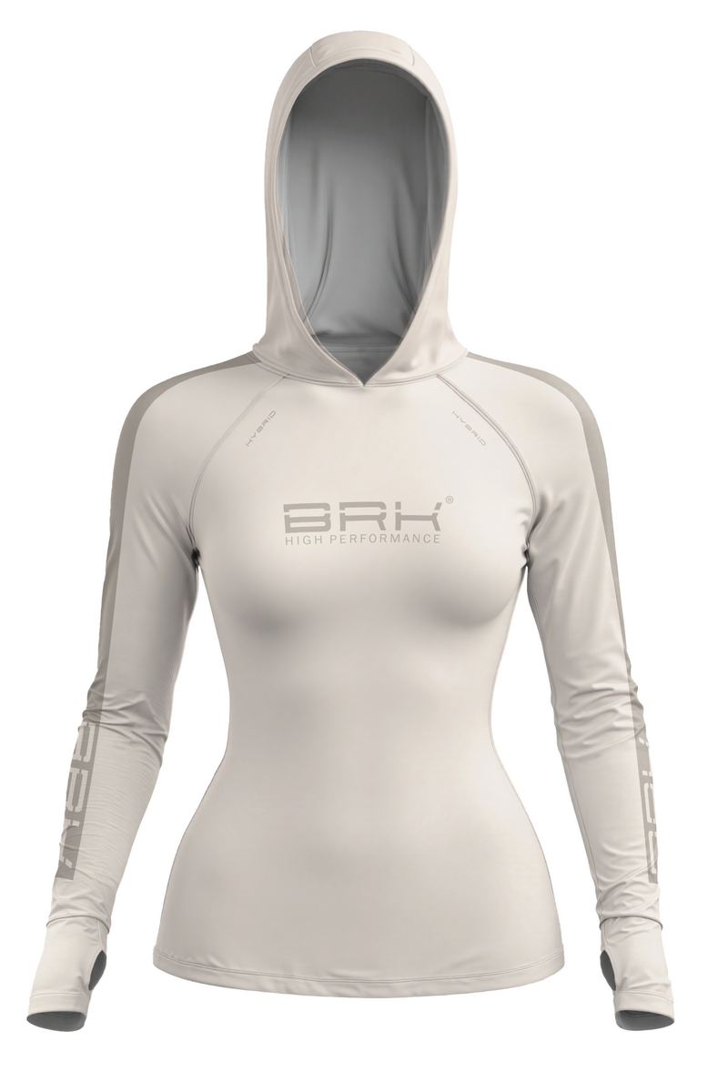Camisa de Pesca Feminina Brk com Capuz Hybrid Off White Liso com Proteção Solar UV50+