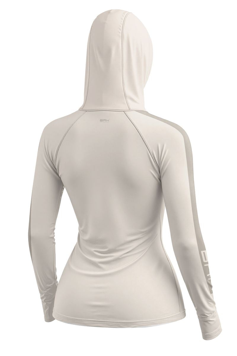 Camisa de Pesca Feminina Brk com Capuz Hybrid Off White Liso com Proteção Solar UV50+
